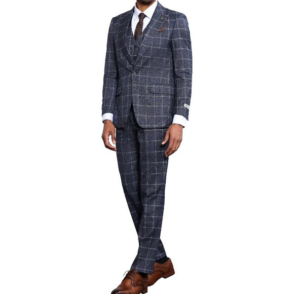 Charcoal/Grey  Windowpane 3 Piece Stacy Adams Men's Suit - Picture 3 of 5